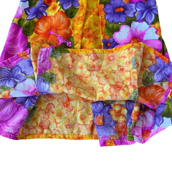 VTG Hawaiian Togs Barkcloth Tiki Mini Dress Bright Colorful Hibiscus Plumeria XS - Picture 8 of 16